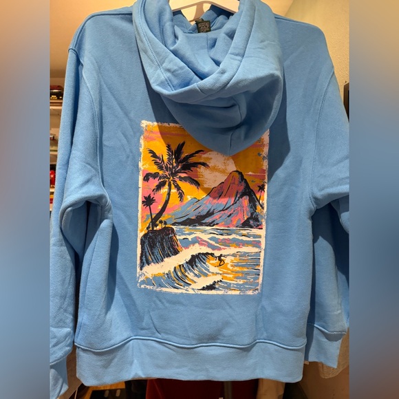 New Oversized Blue Coastal Surf Hoodie - Picture 3 of 3